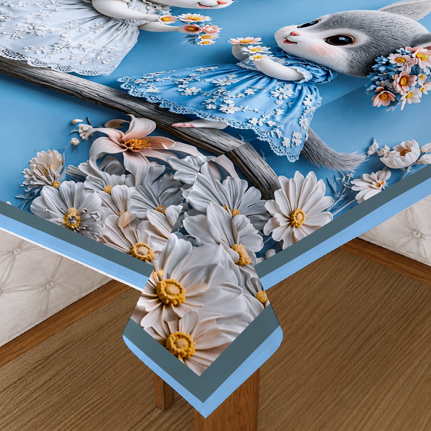 Table cover blue flower image 1