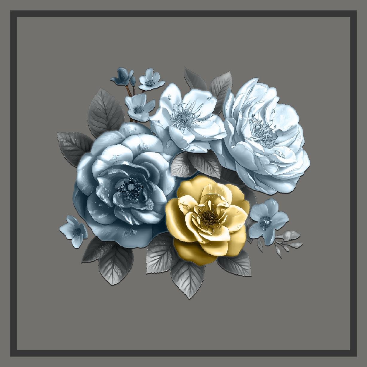 cusion cover design golden + royal blue rose image 1