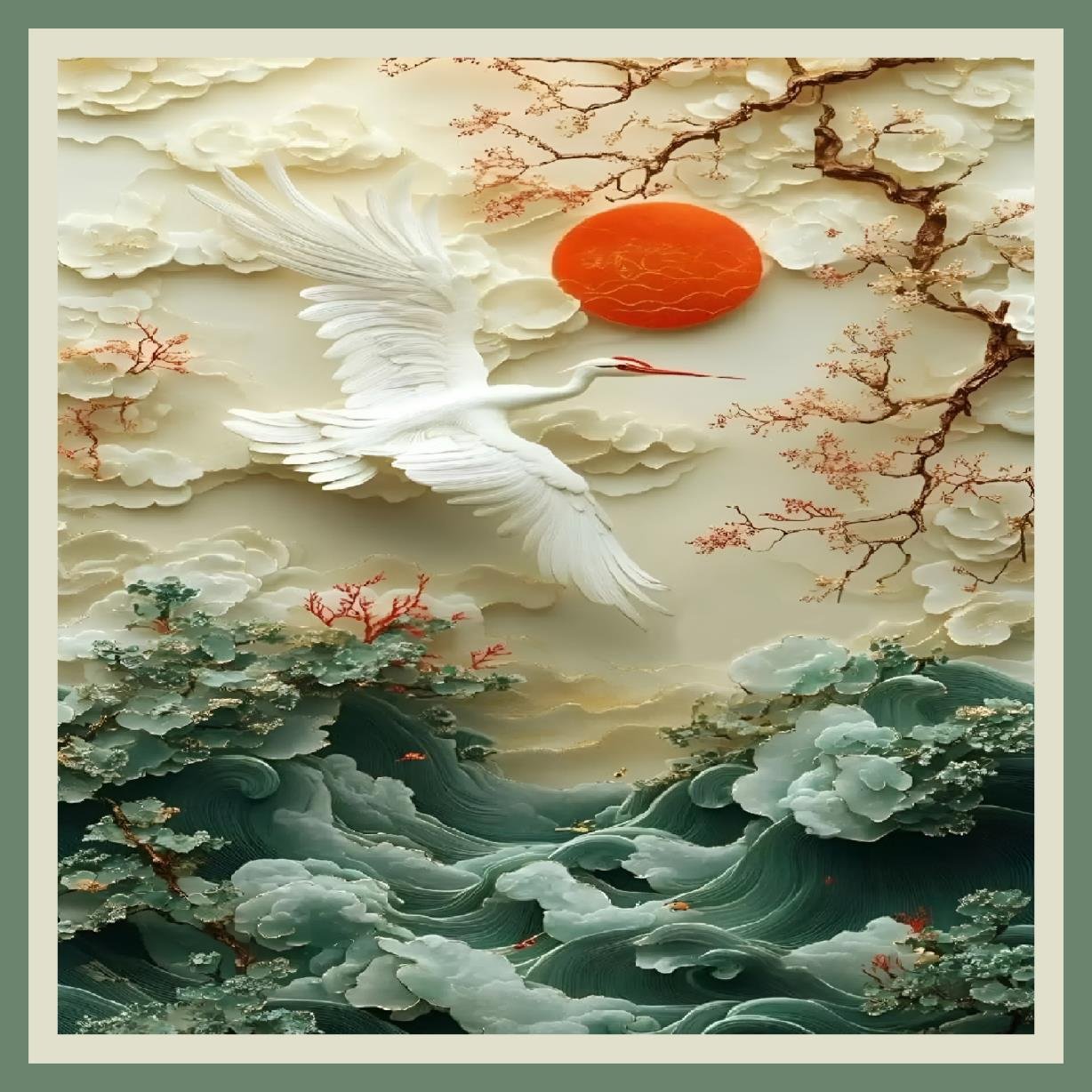 cusion cover design flying red crowned crane image 1