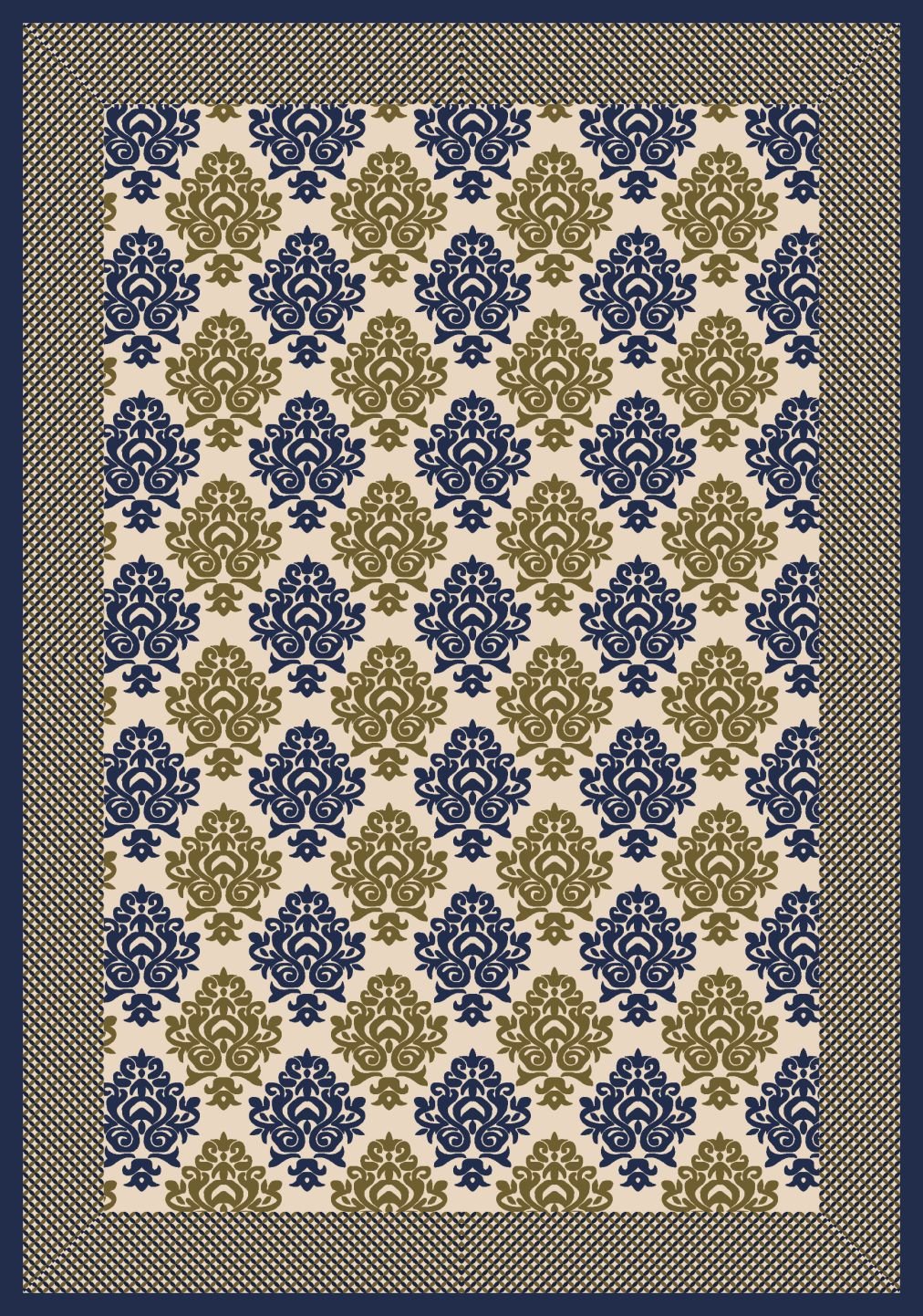 Table cover damask print pattern layout blue image 1