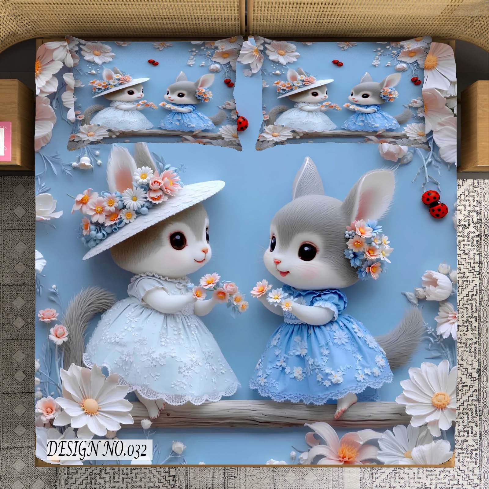 bedsheet design two rabbit image 1