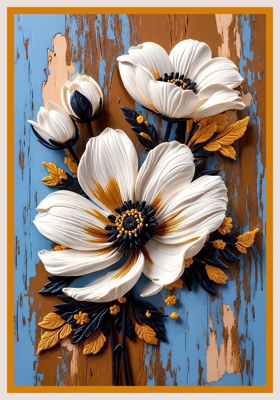 Table cover design two white flowers image 1