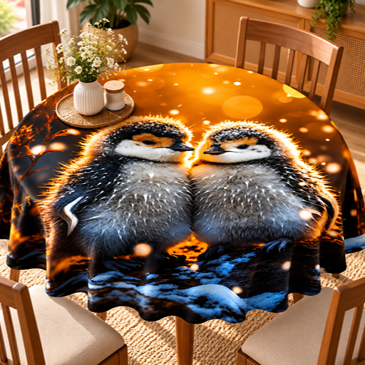 Round Table cover  design baby penguin image 2