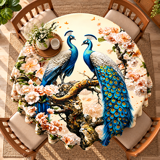 Round Table cover  design two peacocks image 5