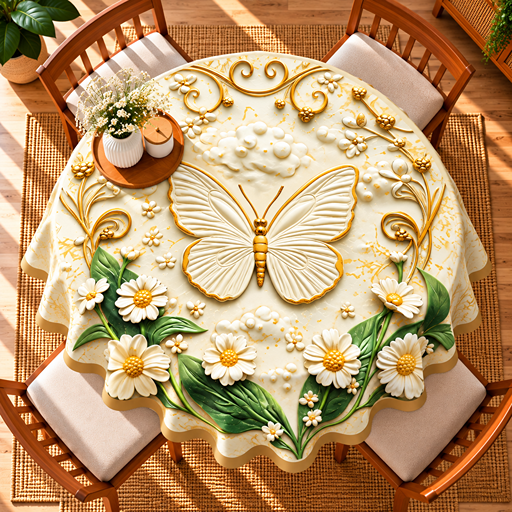 Round Table cover design white butterfly image 3