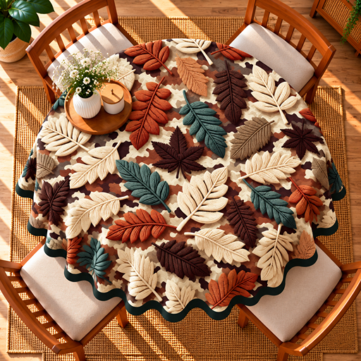 Round Table cover 7D  design leafs image 3