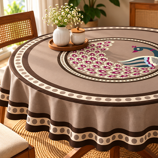 Round Table cover  design peacock motif image 2