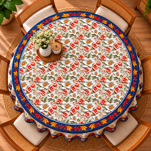 Round Table cover  design small rose flowers image 3