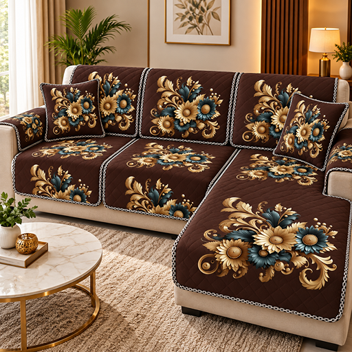 Sofa cover 3D Golden Flower Bunch image 2