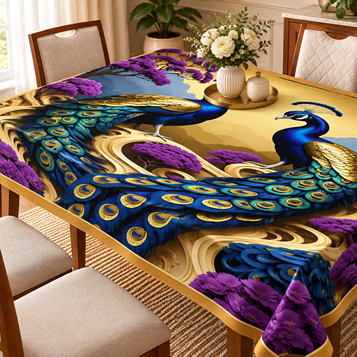 Table cover design 2 peacocks image 2