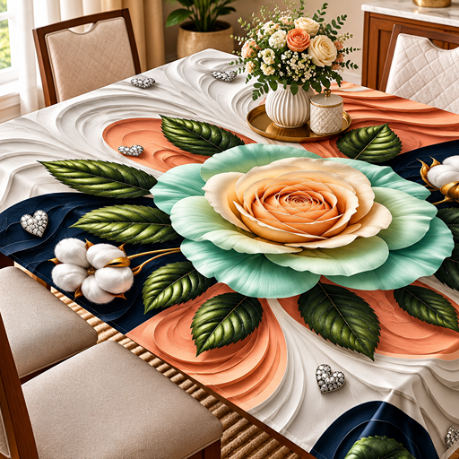 Table cover design big rose flower image 2