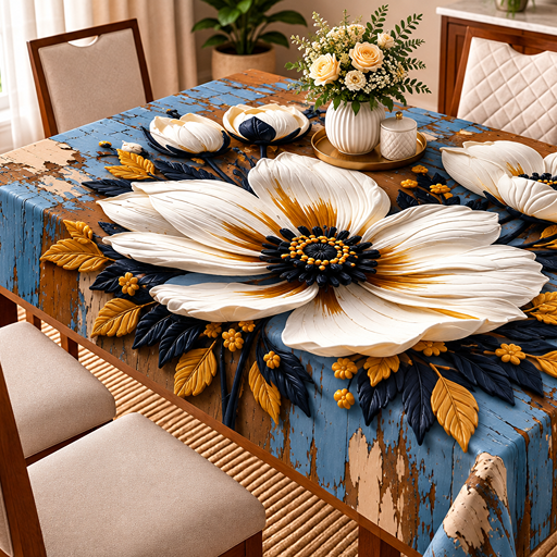 Table cover design two white flowers image 2
