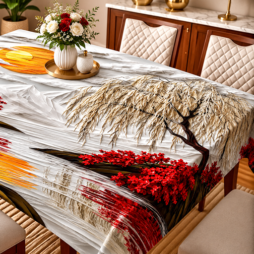 Table cover design river view red image 2