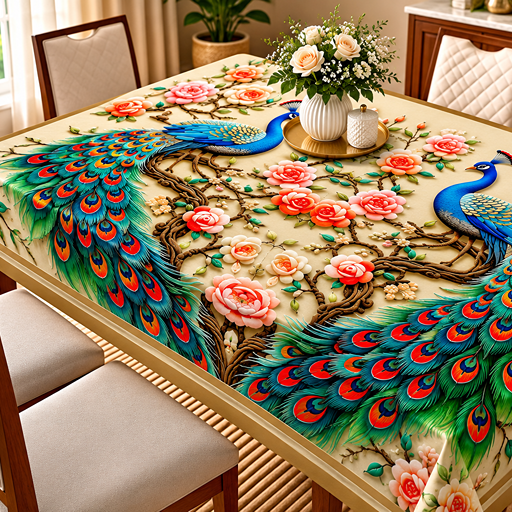 table cover design two Peacocks image 2
