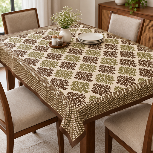 Table cover damask print pattern layout Brown color image 2
