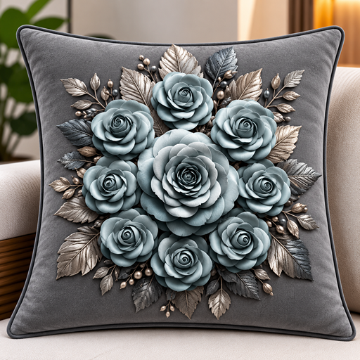 cusion cover design royal blue color rose image 2