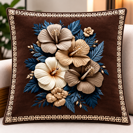 Cusion cover design hibiscus flowers at center image 2