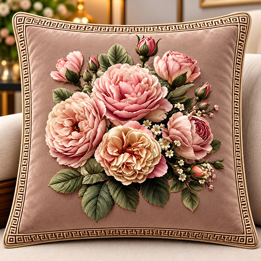 Cusion cover design design pink rose at center image 2