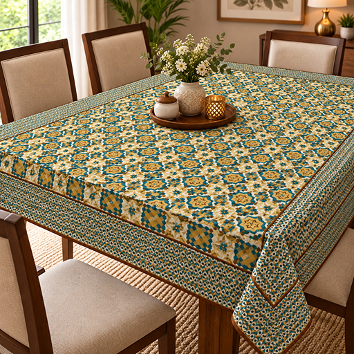 cotton table cover design flower green 2 image 2