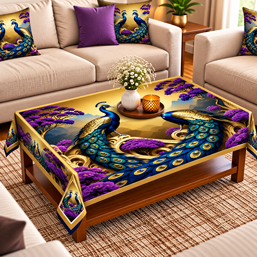 Table cover design 2 peacocks image 3