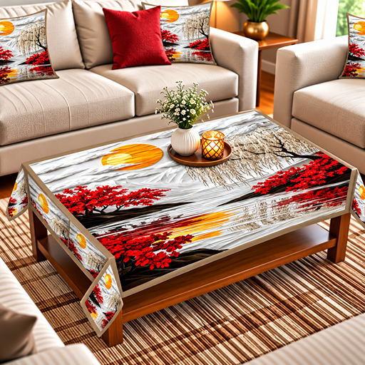 Table cover design river view red image 3