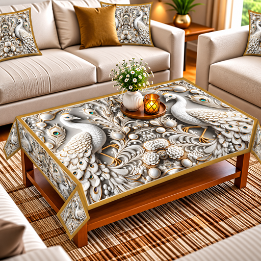 Table cover design two whitw peacock image 3