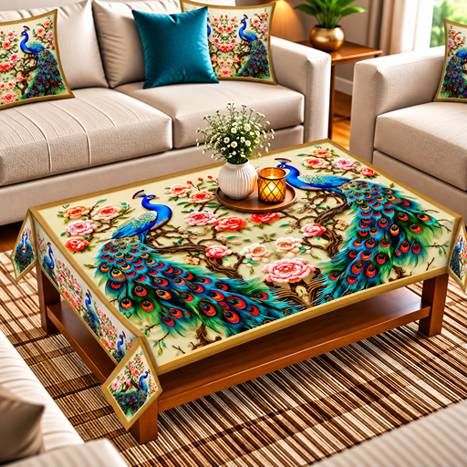 table cover design two Peacocks image 3