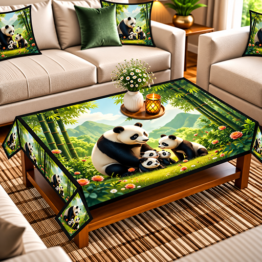 7D table cover design panda family image 3