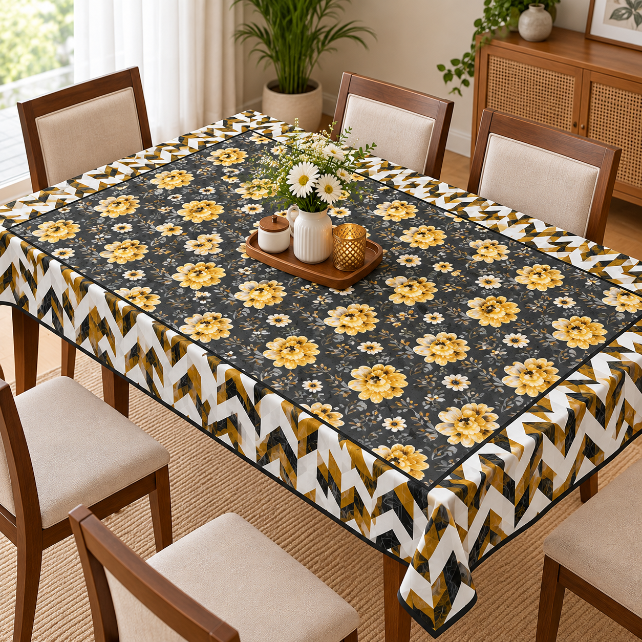 cotton table cover design  yellow flowers image 3