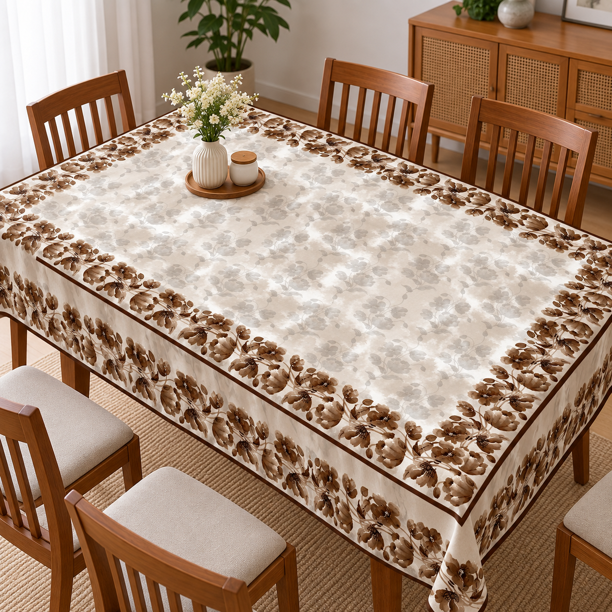 cotton table cover design  floral dining table cover image 3