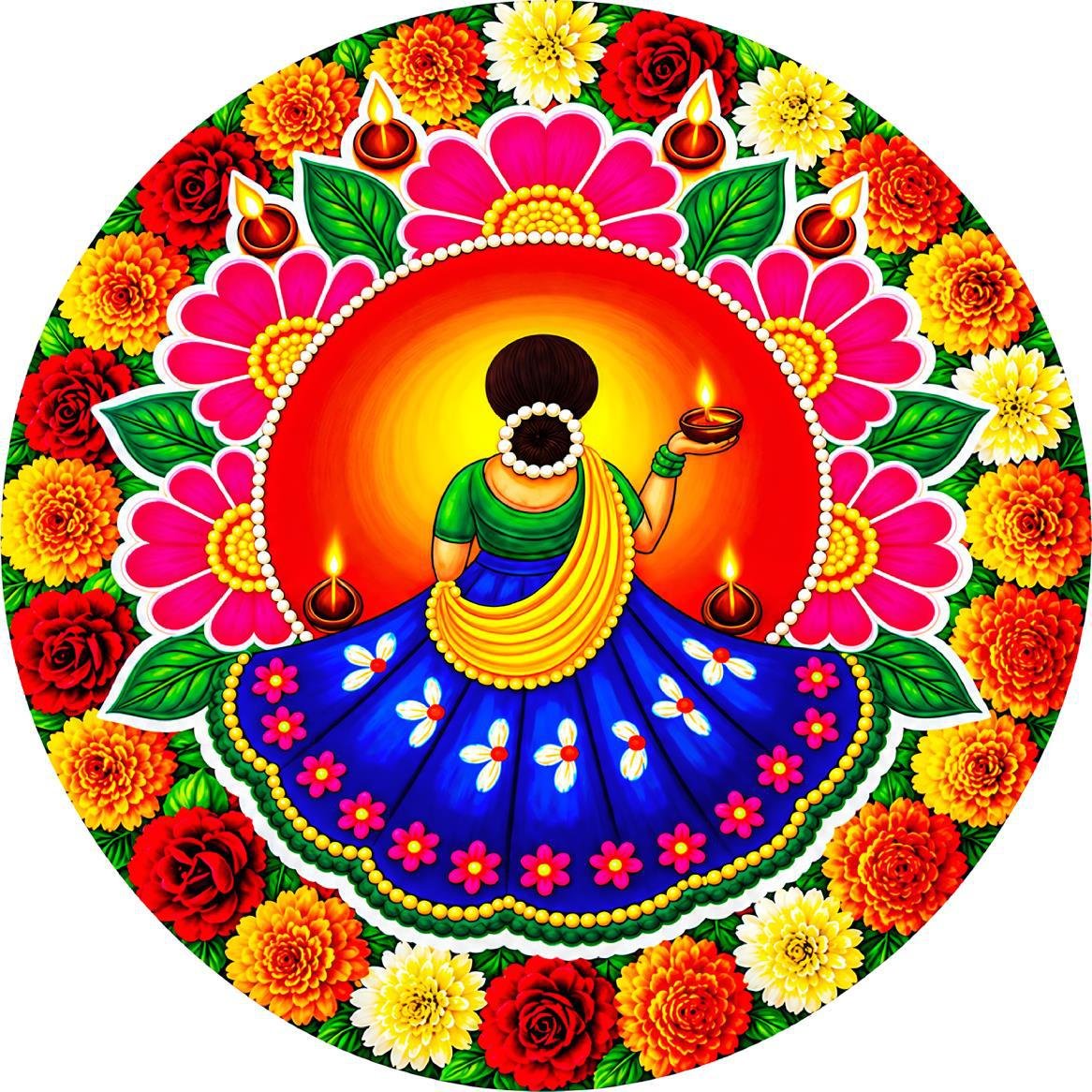 7D carpet design  traditional festive Indian Rangoli image 1
