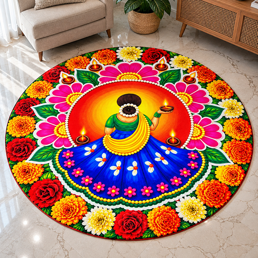 7D carpet design  traditional festive Indian Rangoli image 2