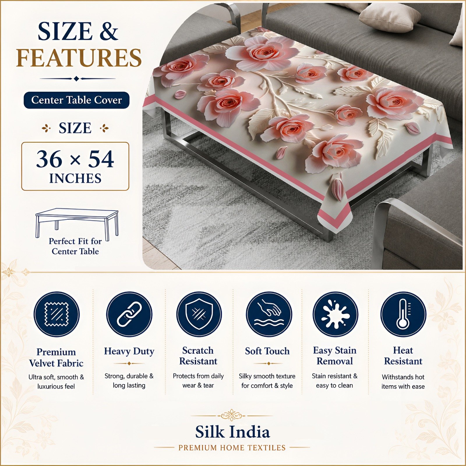 Pink Rose Center table cover