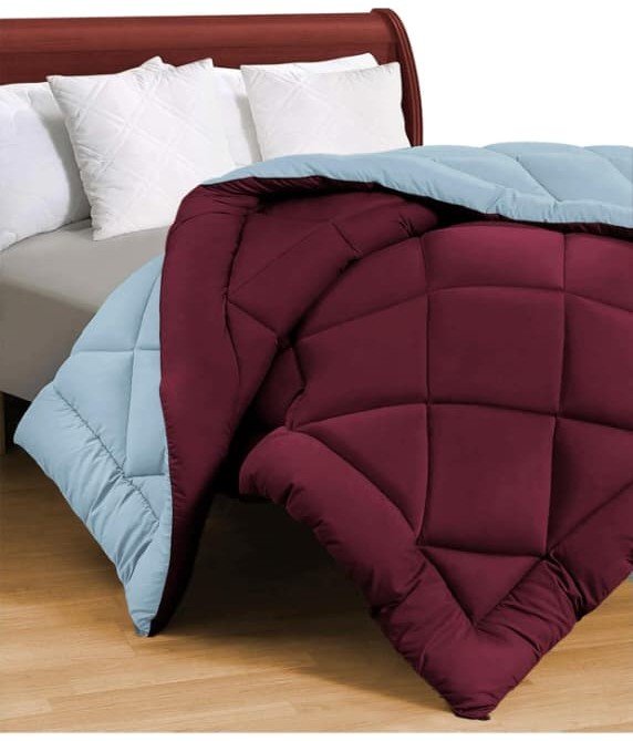 comforter maroon gray
