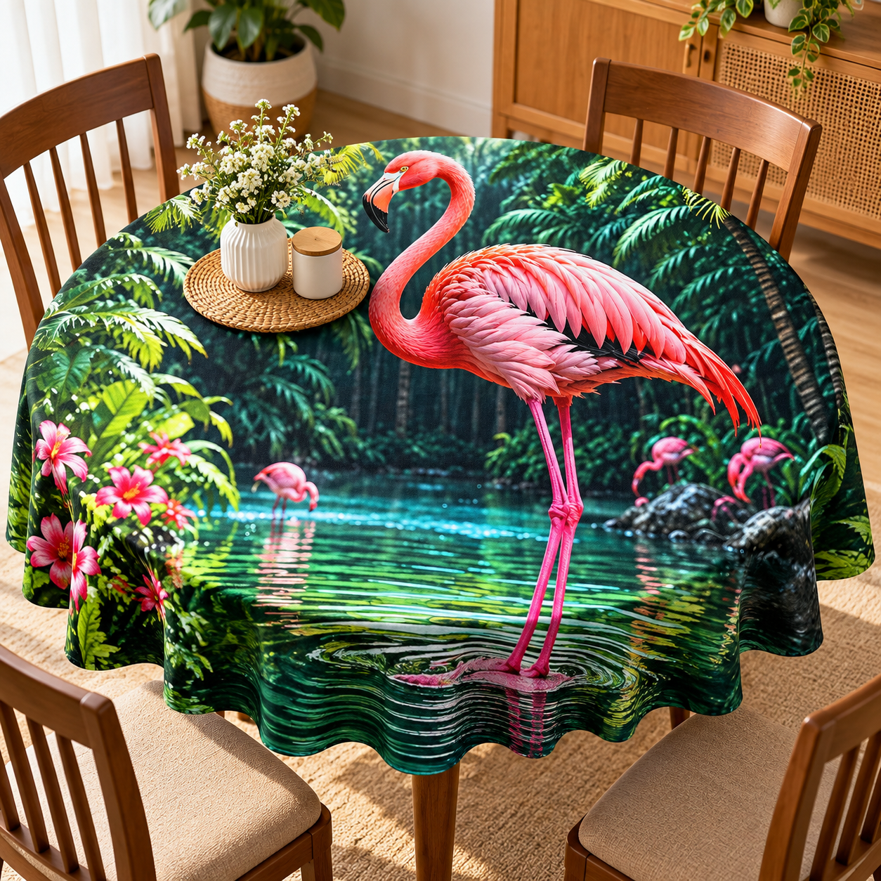 Round Table cover  design Flamingo