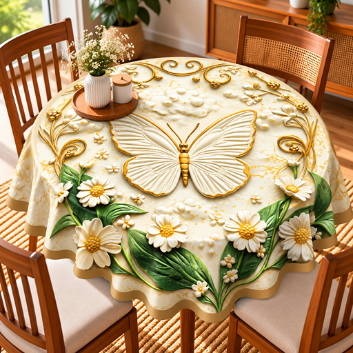 Round Table cover design white butterfly