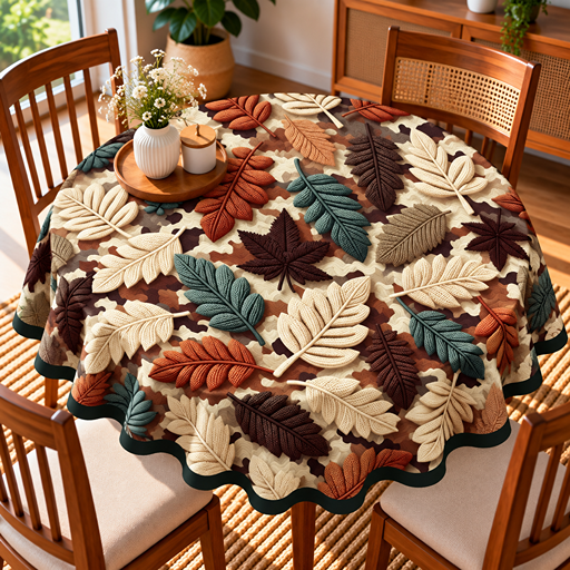 Round Table cover 7D  design leafs