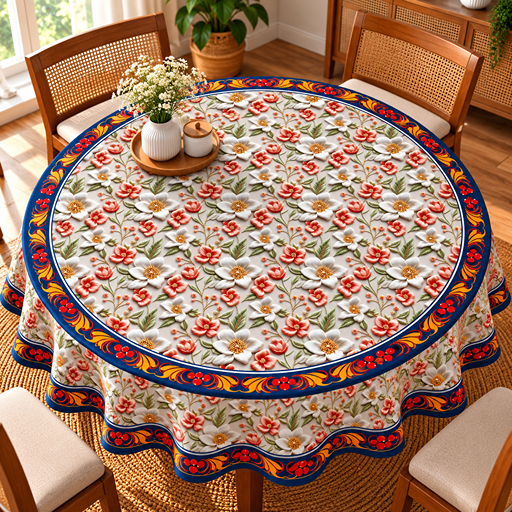 Round Table cover  design small rose flowers