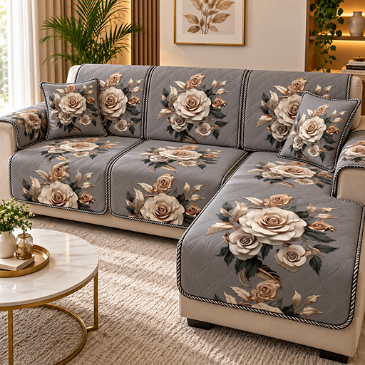 Sofa cover White  Rose Flower Bunch