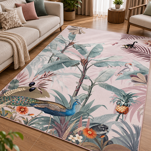 7D carpet Tropical Peacock and Jungle Pattern