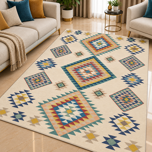 7D carpet - traditional cross-stitch ethnic tribal geometric pattern - 2