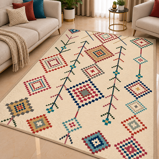 7D carpet - traditional cross-stitch ethnic tribal geometric pattern