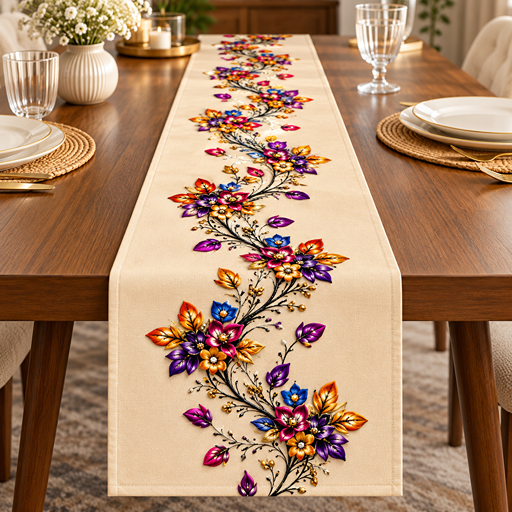 runner mat design  3D embossed floral border