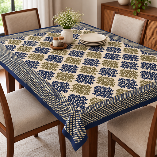 Table cover damask print pattern layout blue