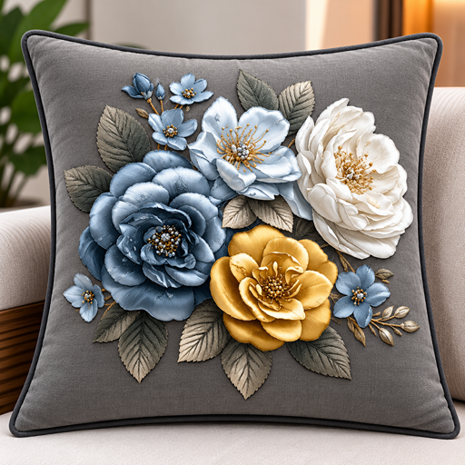 cusion cover design golden + royal blue rose