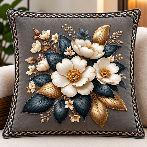 cusion cover design white flower at center