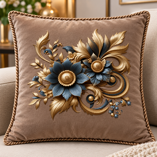 cusion cover design hibiscus flowers gray color