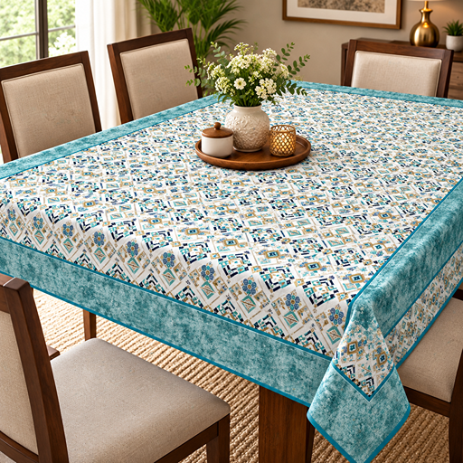 cotton table cover design blue color