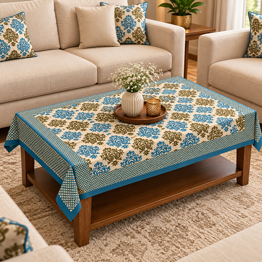 Table cover damask print pattern layout aqua color