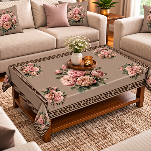 Table cover design pink rose at center